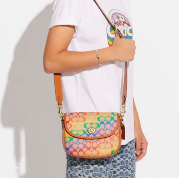 Coach Willow Saddle Bag In Rainbow Signature Canvas - Picture 5 of 12